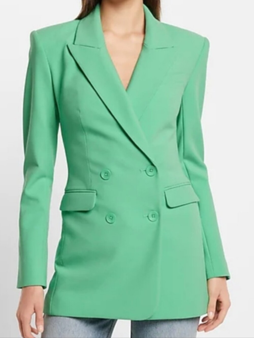 Express Double Breasted Hourglass Blazer In Green size 14
